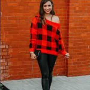 Express Red Furry Buffalo Plaid Sweater - like new